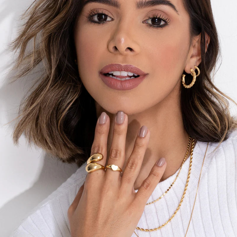 18k Gold Plated Double Drop Adjustable Ring