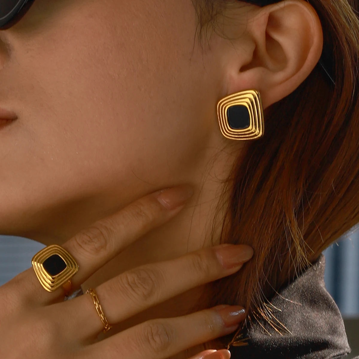 Geometric Ribbed Earrings 18K Gold Plated