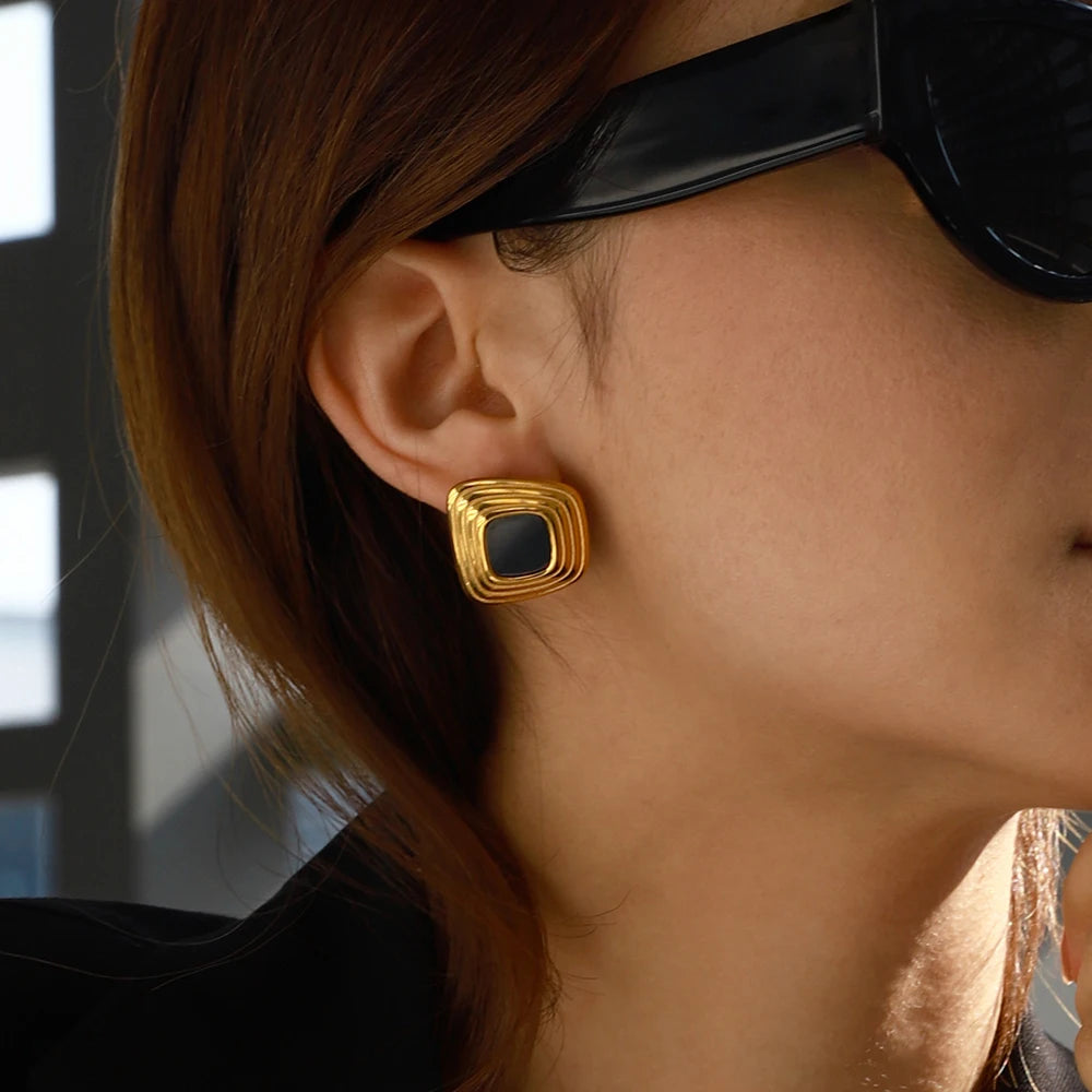 Geometric Ribbed Earrings 18K Gold Plated