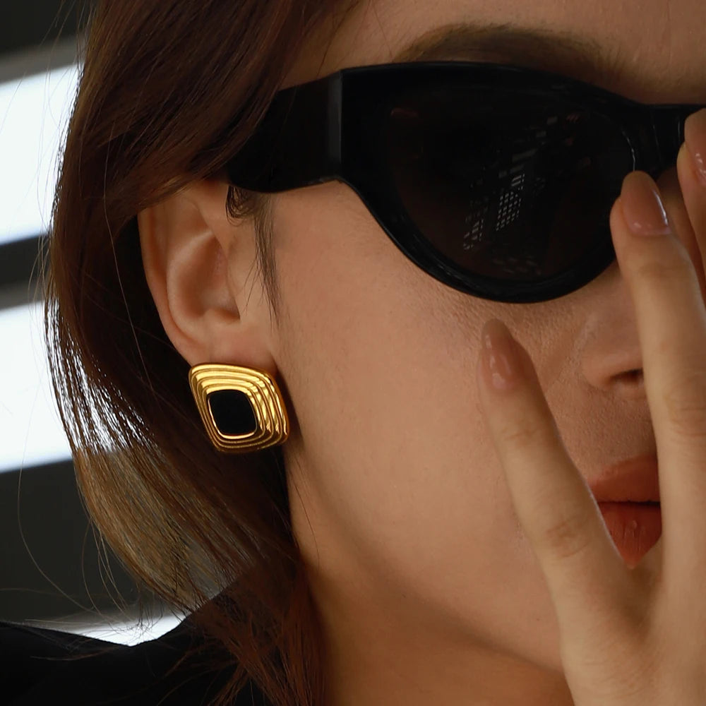Geometric Ribbed Earrings 18K Gold Plated
