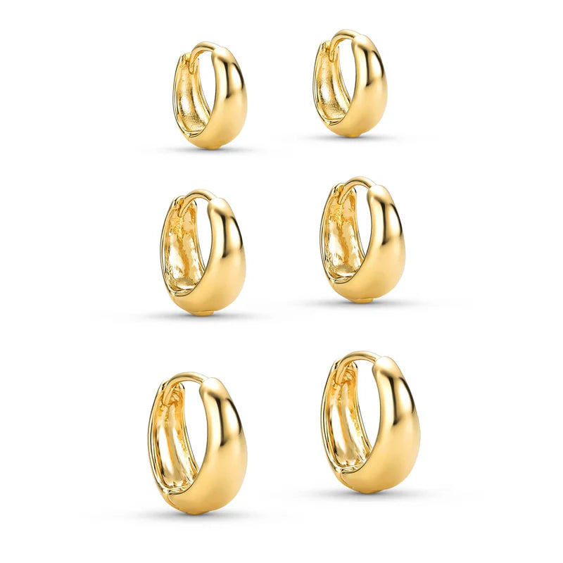 Trio Earring Smooth Articulated Hoop 18k Gold Plated