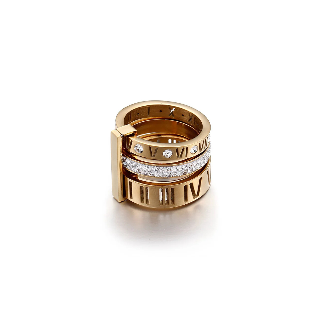 Triple Roman Numeral Hoop Ring 18K Gold Plated