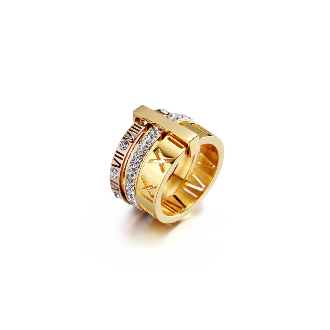 Triple Roman Numeral Hoop Ring 18K Gold Plated