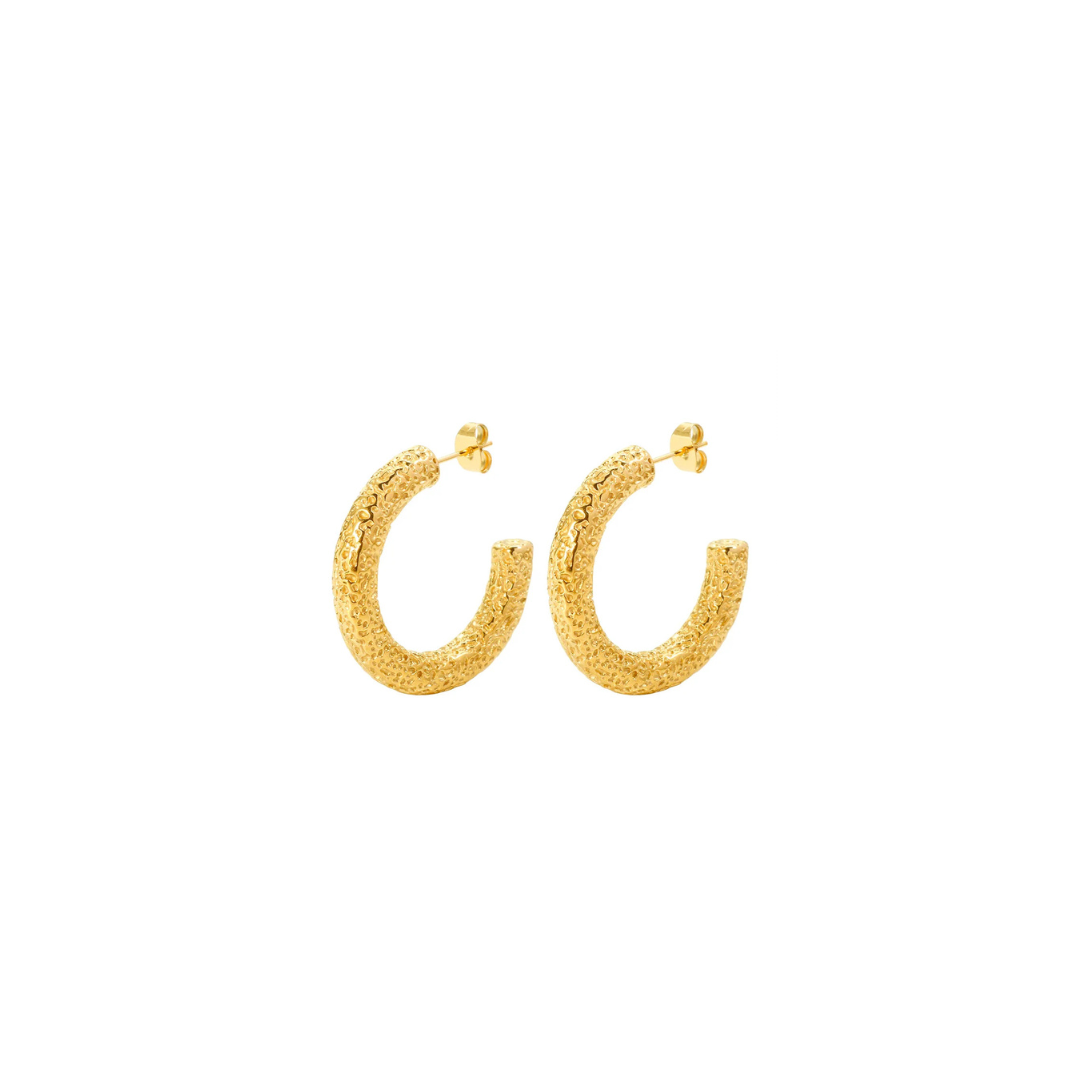 Textured Hoop Earrings Plated in 18K Gold