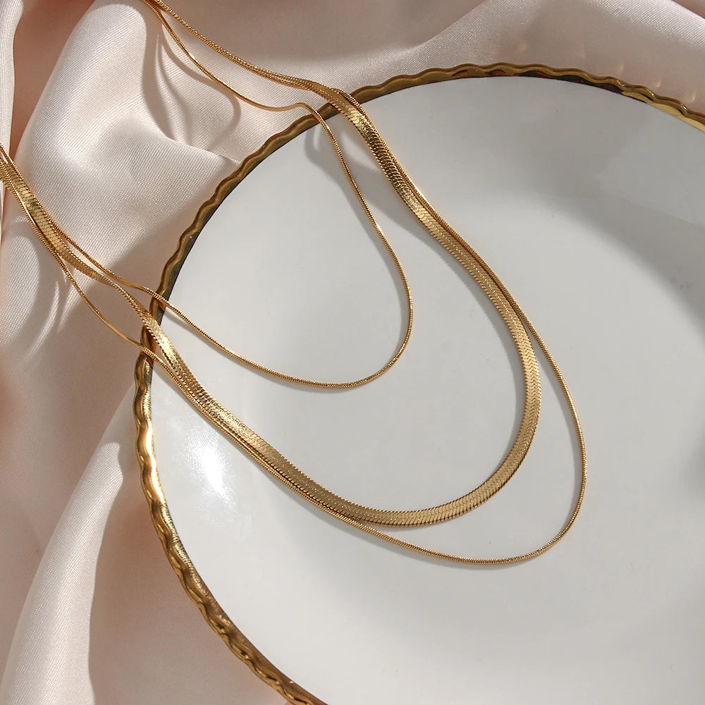 Celina Trio Layered Mesh Necklace 18K Gold Plated