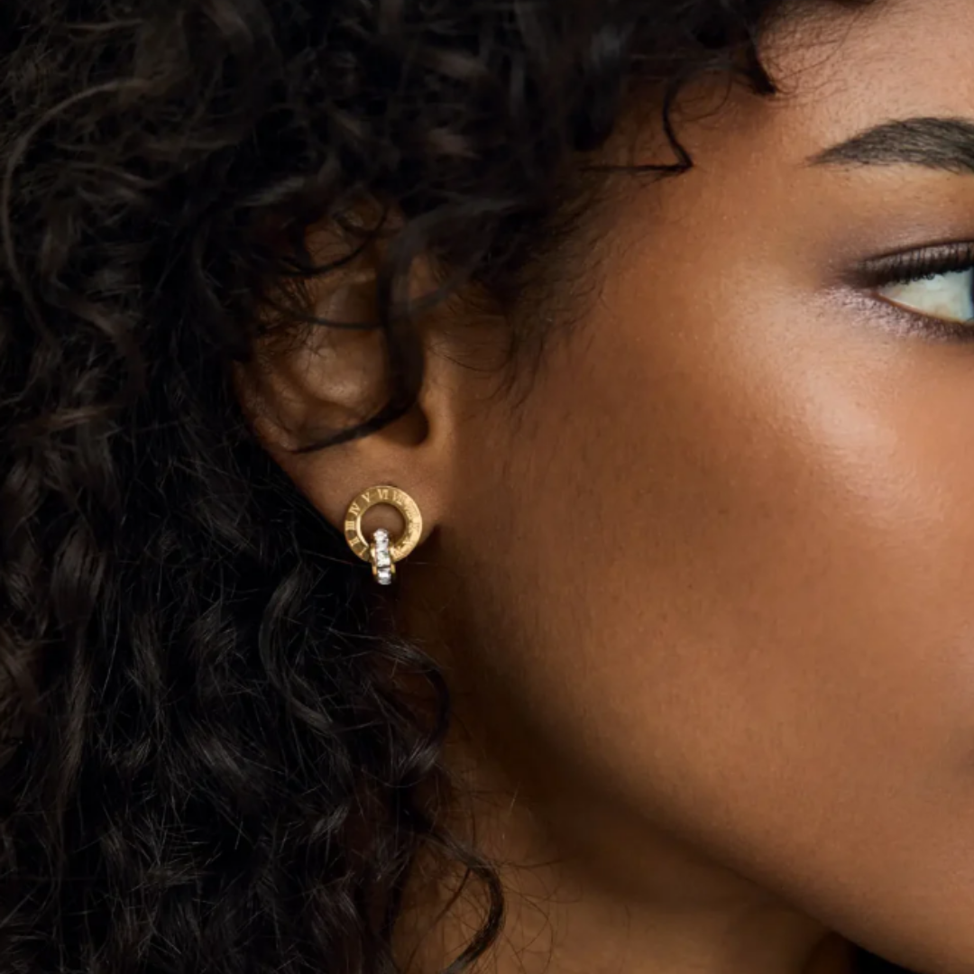 Roman Hoop Earrings with Cross Rings 18k Gold Plated