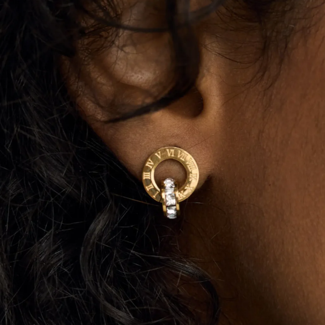 Roman Hoop Earrings with Cross Rings 18k Gold Plated
