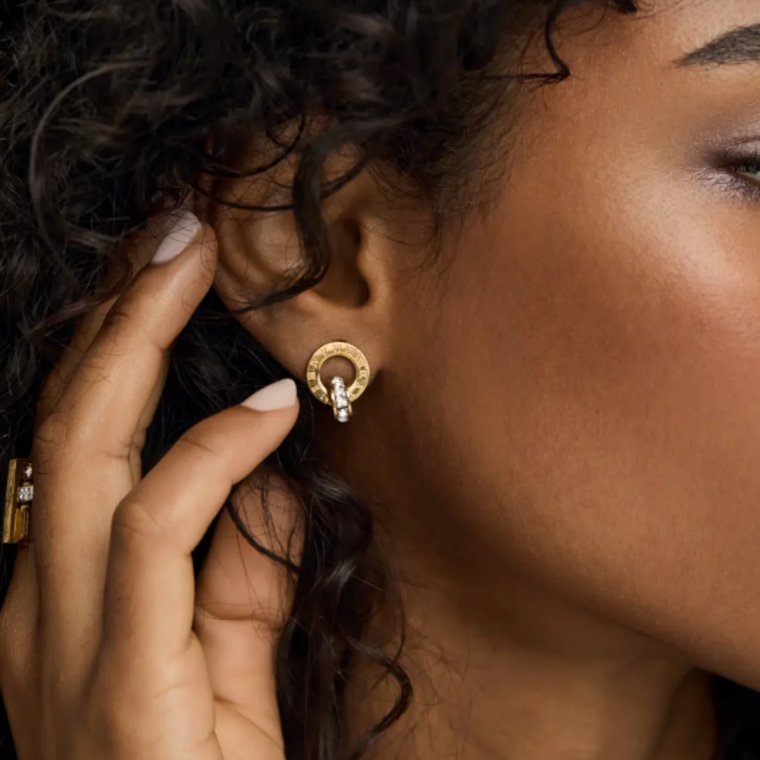 Roman Hoop Earrings with Cross Rings 18k Gold Plated