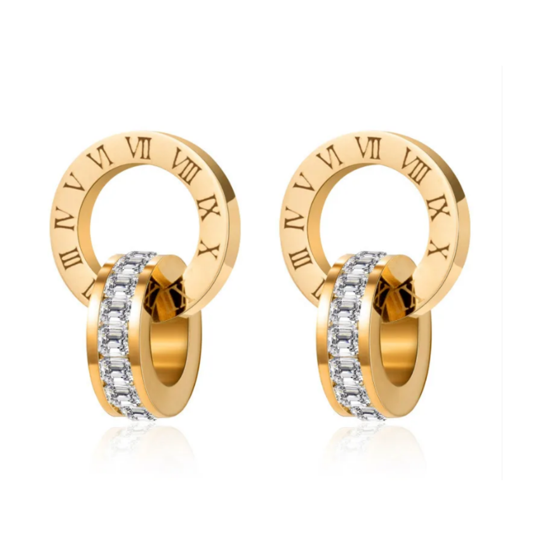 Roman Hoop Earrings with Cross Rings 18k Gold Plated