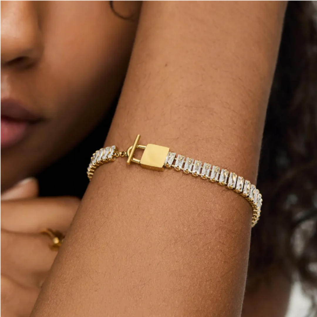 Rectangular Riviera Bracelet Plated in 18k Gold