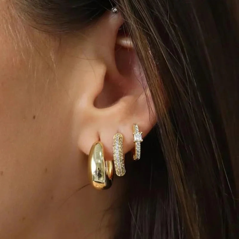 Trio Hoop Earrings with Zirconia 18K Gold Plated