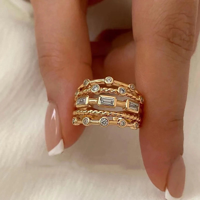 Sun Ring with Natural Stone 18K Gold Plated