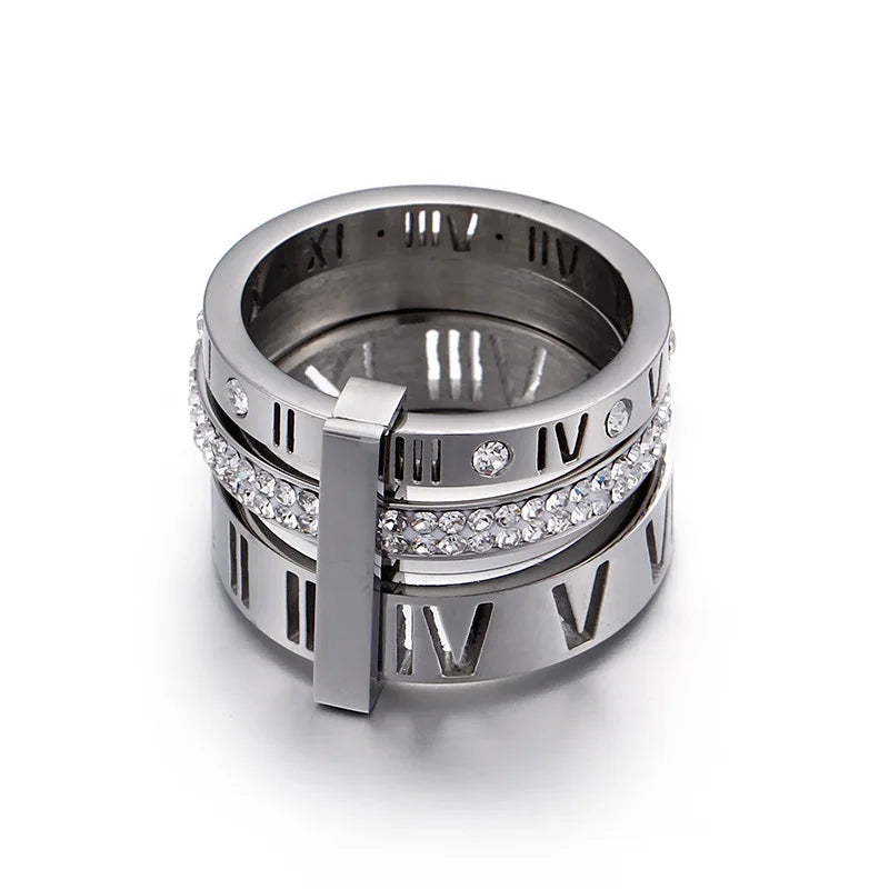 Triple Roman Numeral Hoop Ring 18K Gold Plated