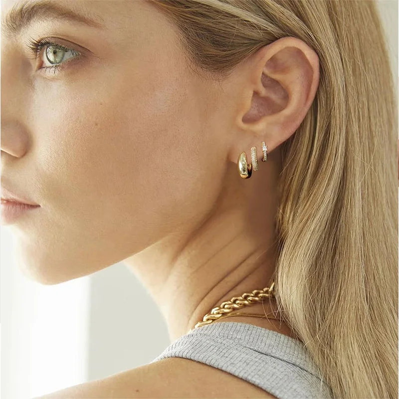 Trio Hoop Earrings with Zirconia 18K Gold Plated