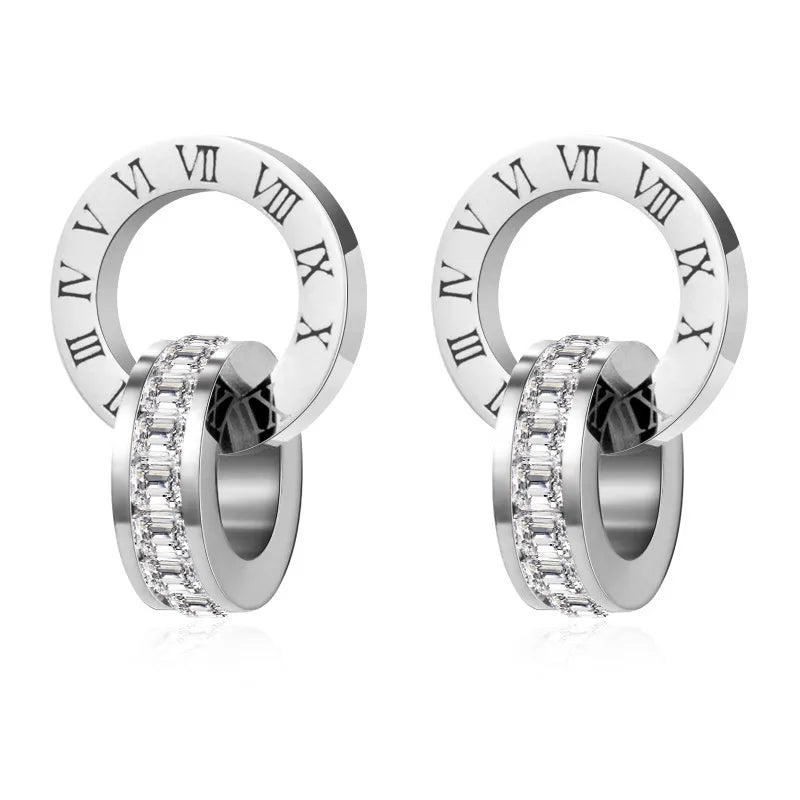 Roman Hoop Earrings with Cross Rings 18k Gold Plated