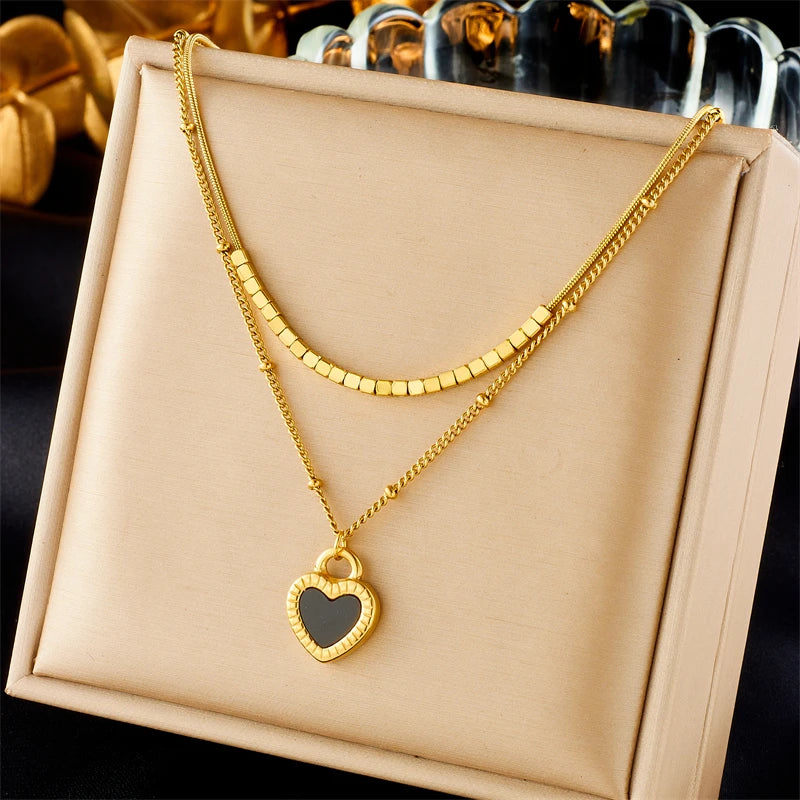 Mix of Marbled Heart Necklaces Plated in 18K Gold