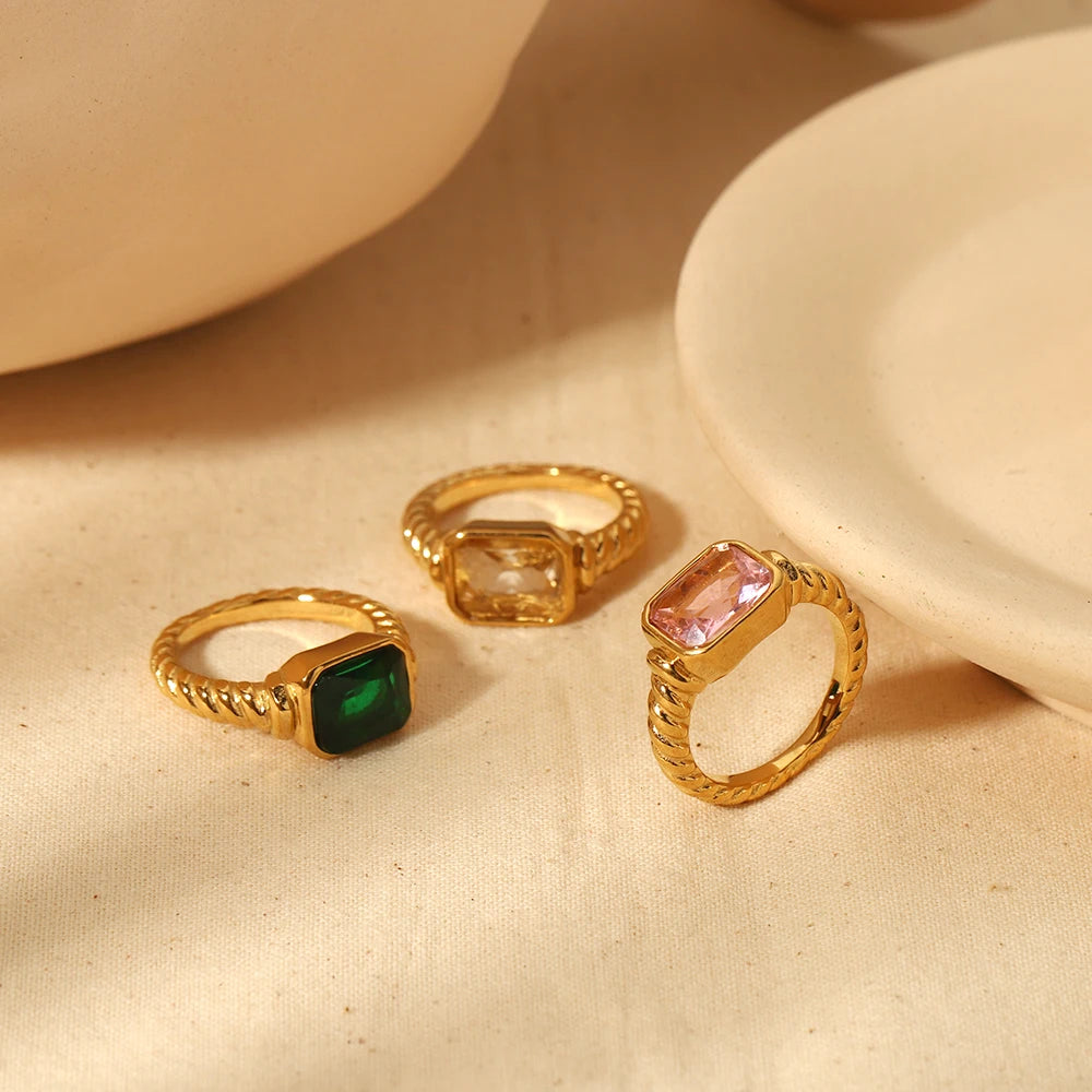 Vintage Zircon Ring 18k Gold Plated
