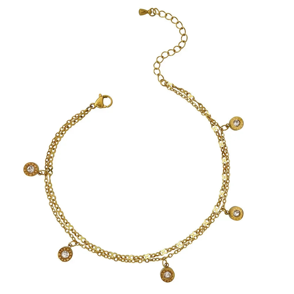 Atlas Zirconia Ankle Bracelet 18K Gold Plated