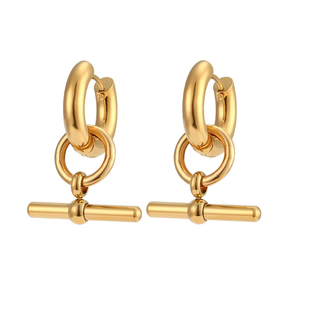 18k Gold Plated T-Bar Earring