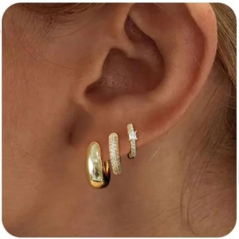 Trio Hoop Earrings with Zirconia 18K Gold Plated