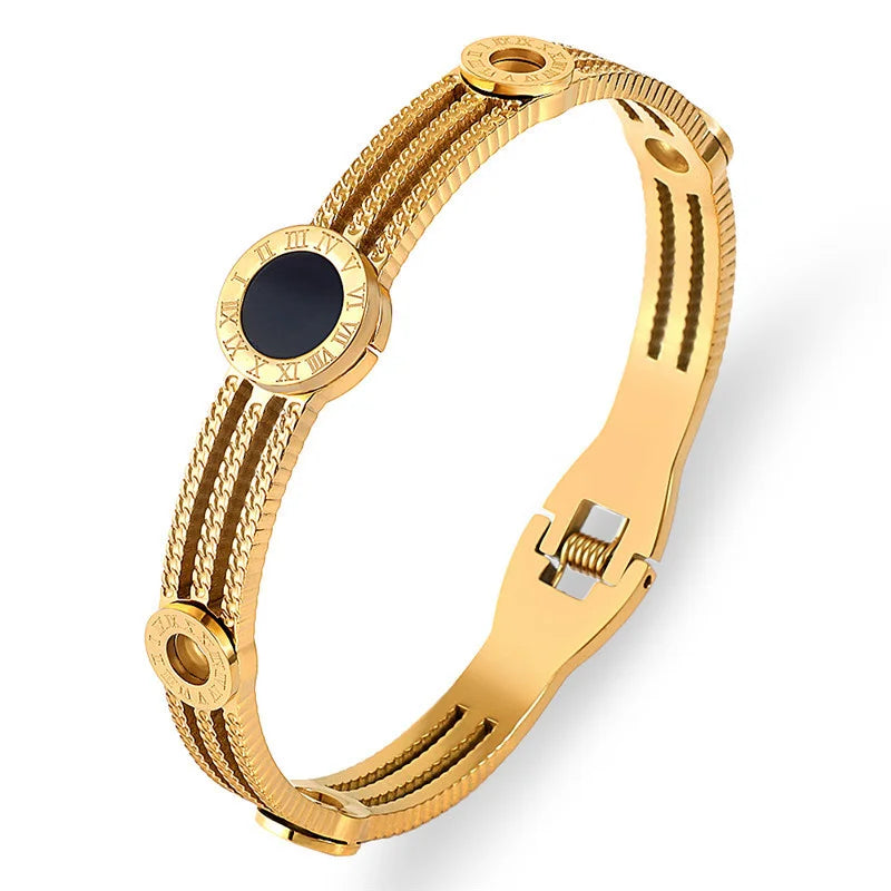 Triple Onyx Bracelet Plated in 18k Gold