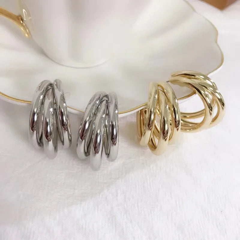 18k Gold Plated Triple Tubular Hoop Earring