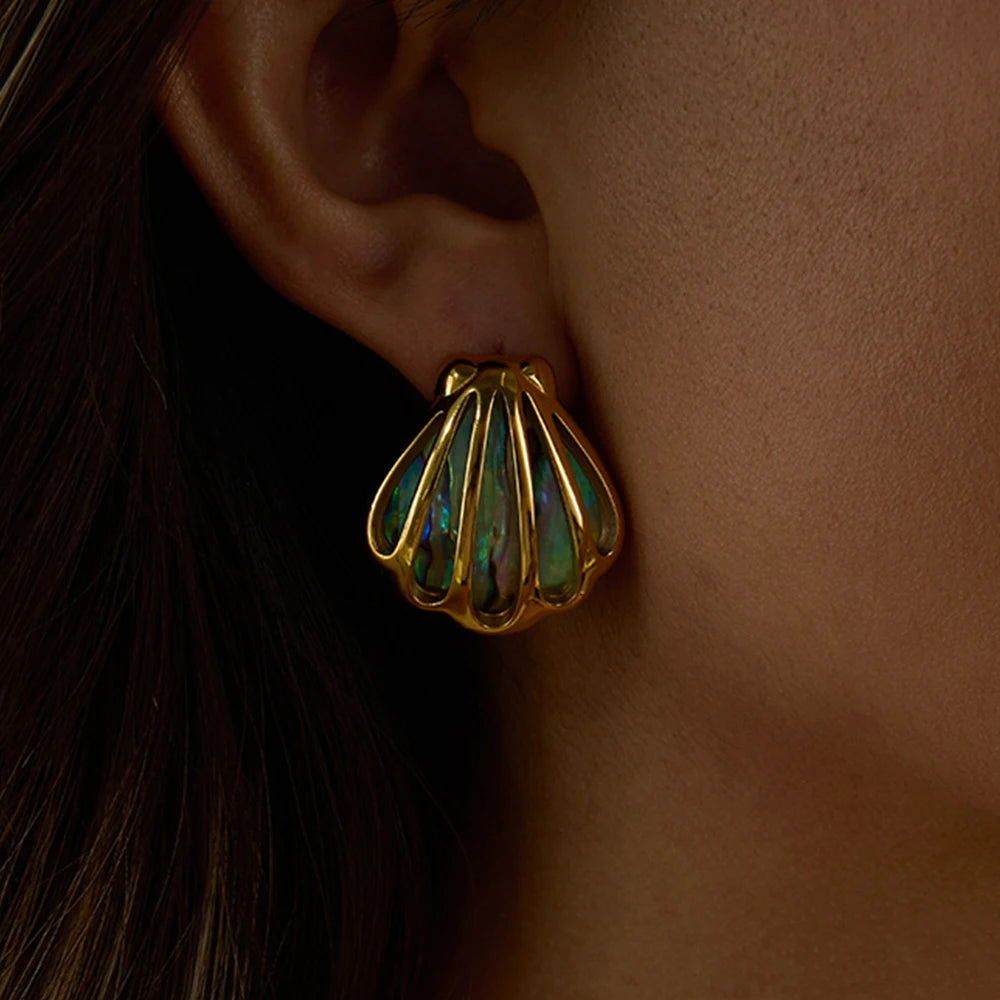 18K Gold Plated Colorful Abalone Shell Earrings