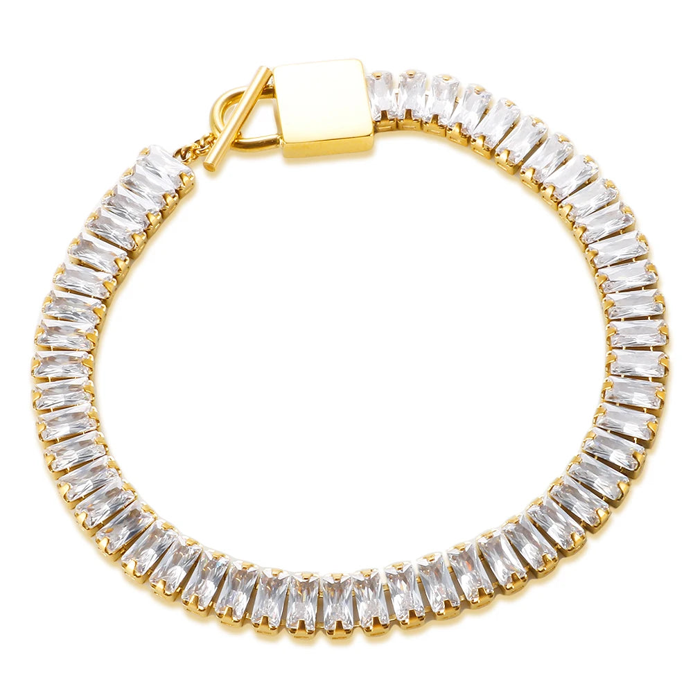 Rectangular Riviera Bracelet Plated in 18k Gold