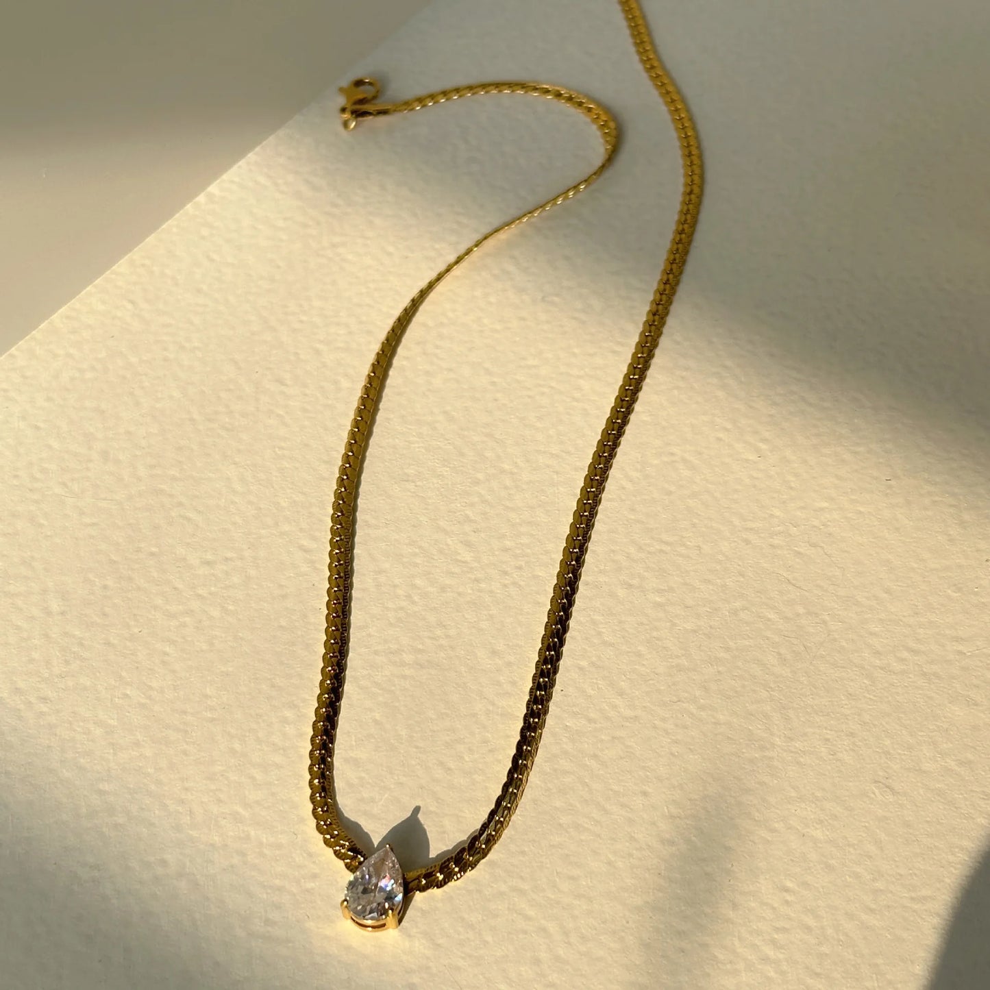 18k Gold Plated Water Drop Zirconia Pendant Necklace