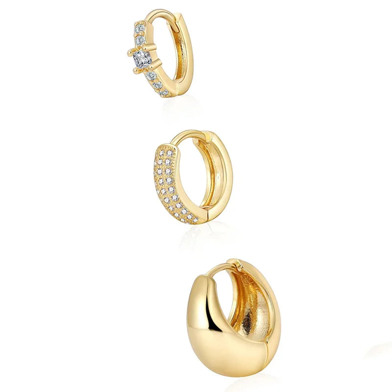 Trio Hoop Earrings with Zirconia 18K Gold Plated