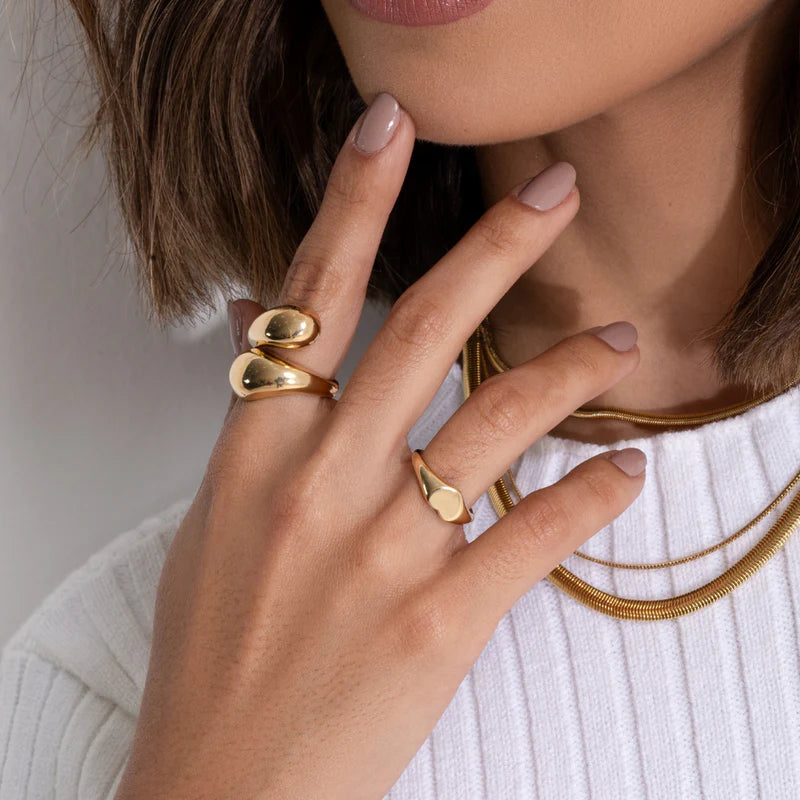 18k Gold Plated Double Drop Adjustable Ring
