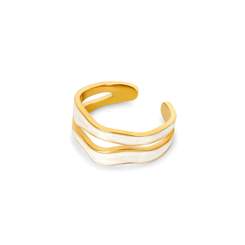 Abstract Mother-of-Pearl Adjustable Ring 18k Gold Plated