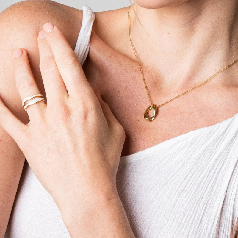 Abstract Mother-of-Pearl Adjustable Ring 18k Gold Plated