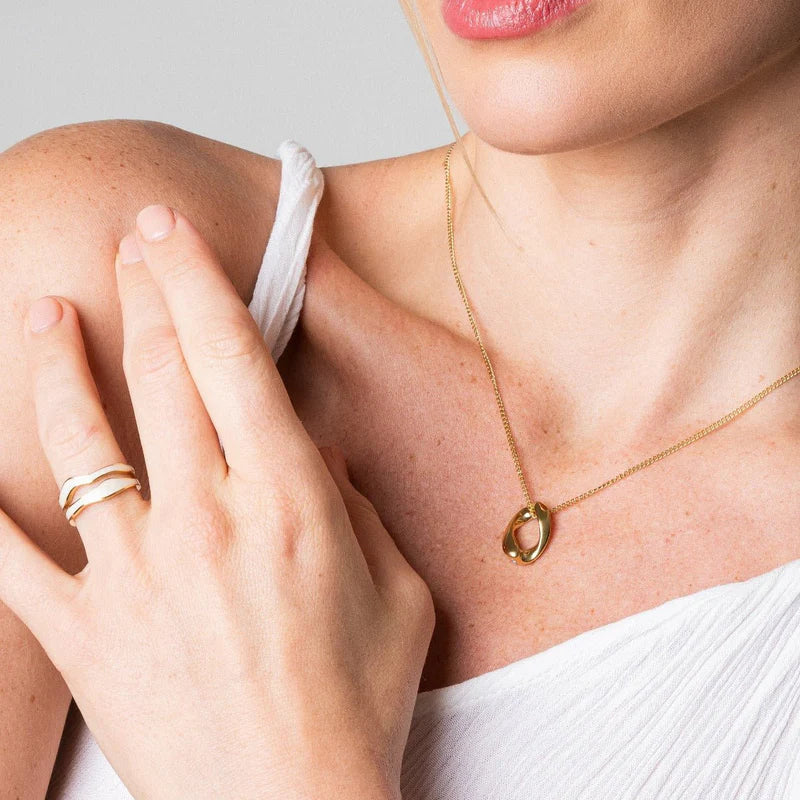 Abstract Mother-of-Pearl Adjustable Ring 18k Gold Plated