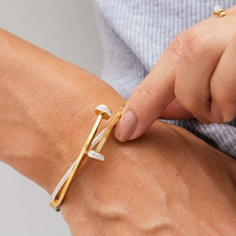18K Gold Plated Zirconia Nail Bracelet