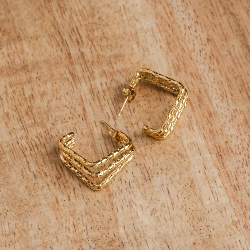 Amelie Triple Division Earrings 18K Gold Plated