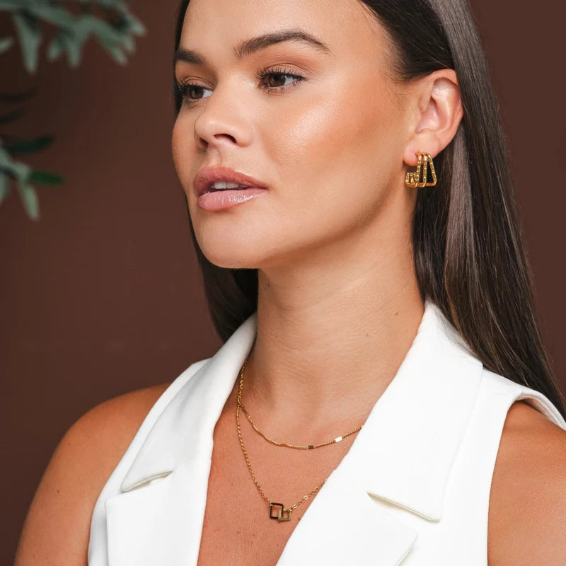 Amelie Triple Division Earrings 18K Gold Plated