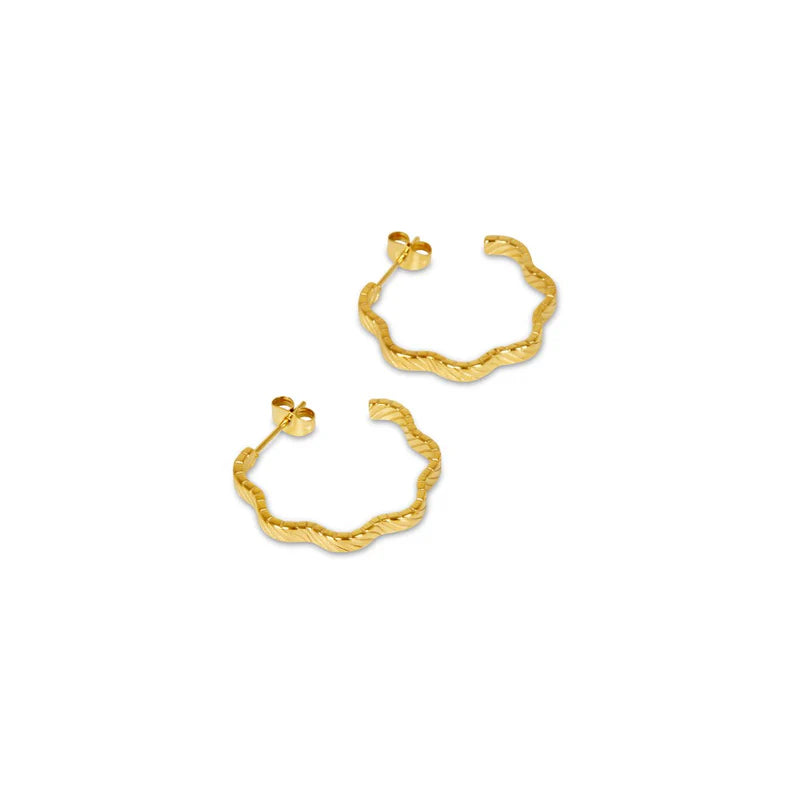 Wavy Texture Hoop Earrings 18k Gold Plated
