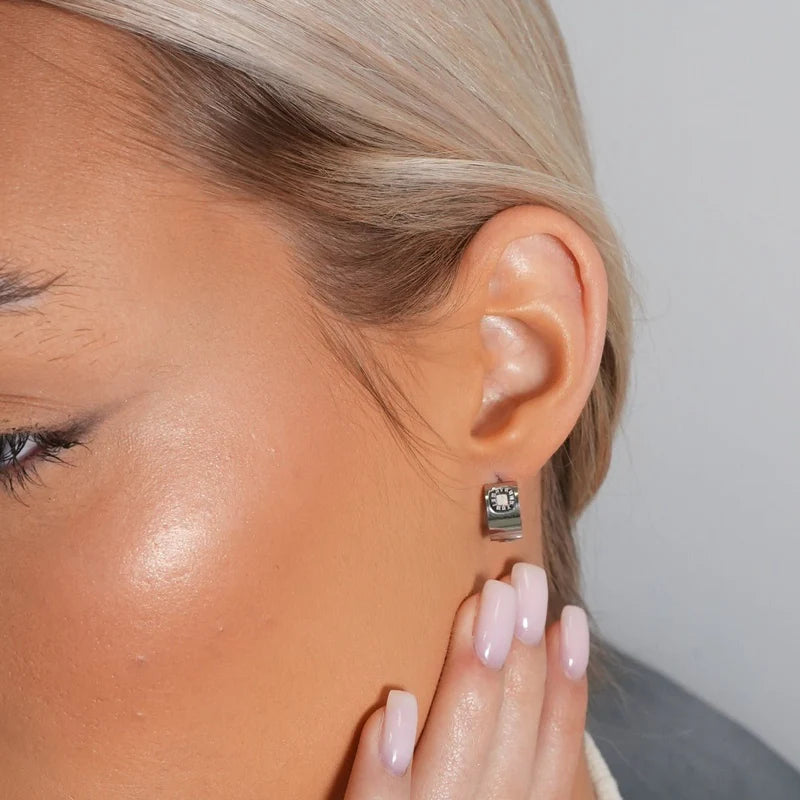Square Charm Earring - Silver