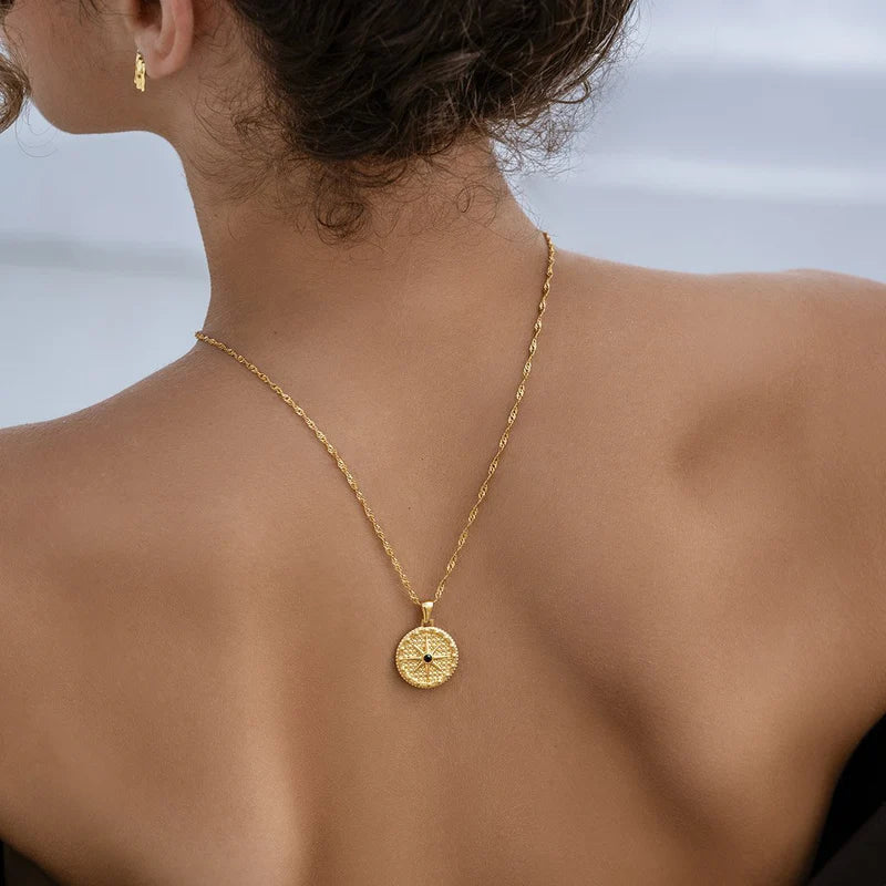 Compass Rose Star Necklace 18k Gold Plated