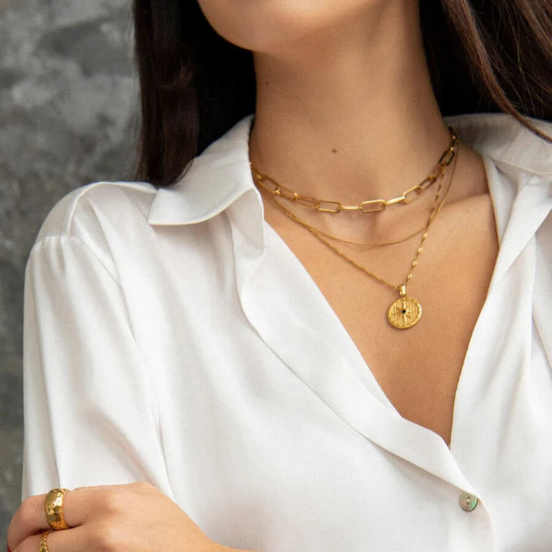 Compass Rose Star Necklace 18k Gold Plated