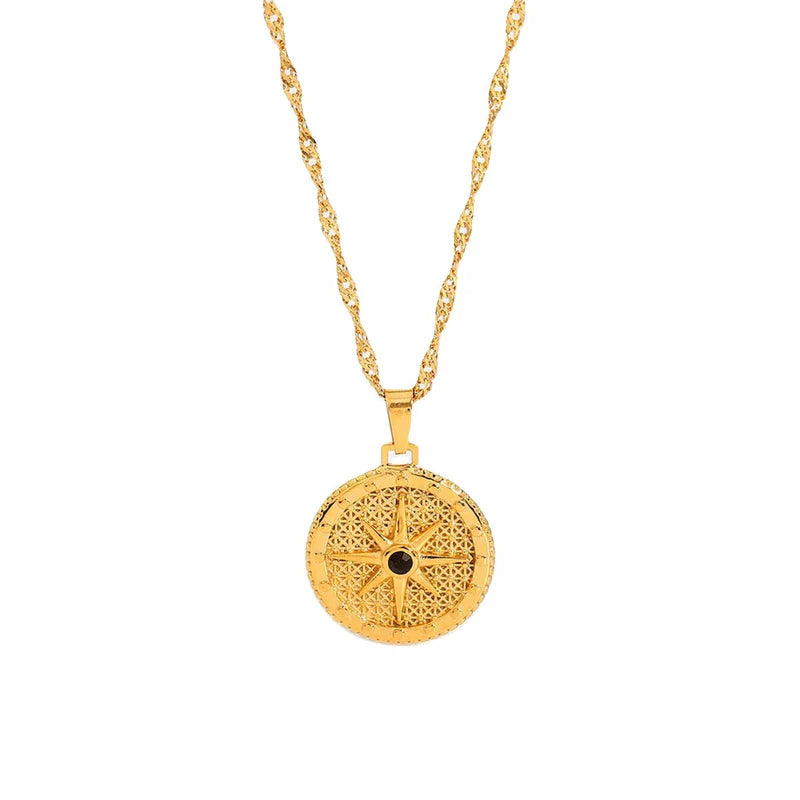 Compass Rose Star Necklace 18k Gold Plated