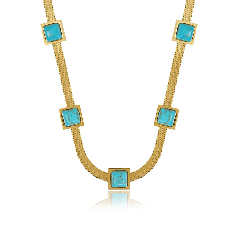 Aqua Stone Mesh Necklace 18K Gold Plated