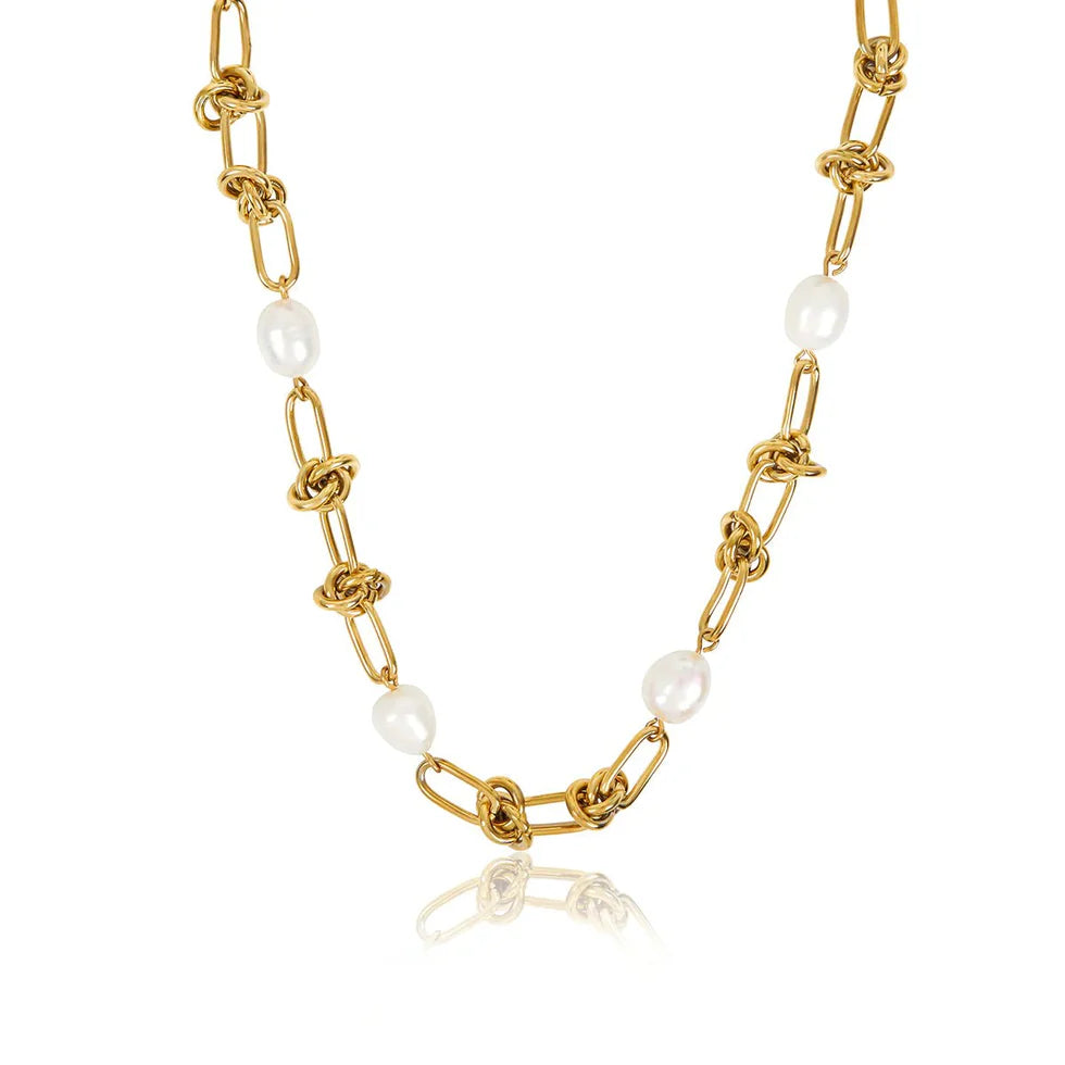 18k Gold Plated Knot and Pearl Necklace