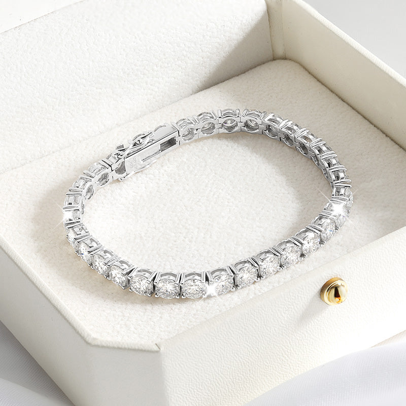 Moissanite Bracelet Plated in Sterling Silver and 18k White Gold