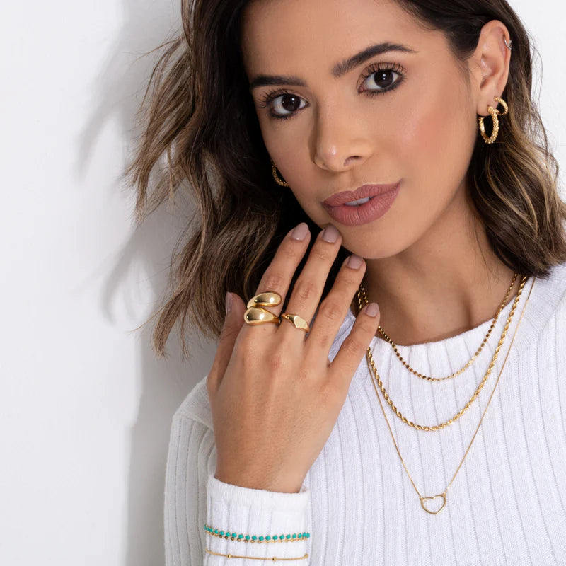 18k Gold Plated Double Drop Adjustable Ring