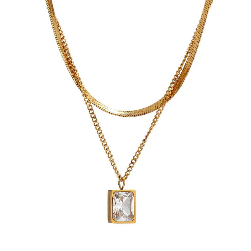 Necklace with crystal pendant square zirconia