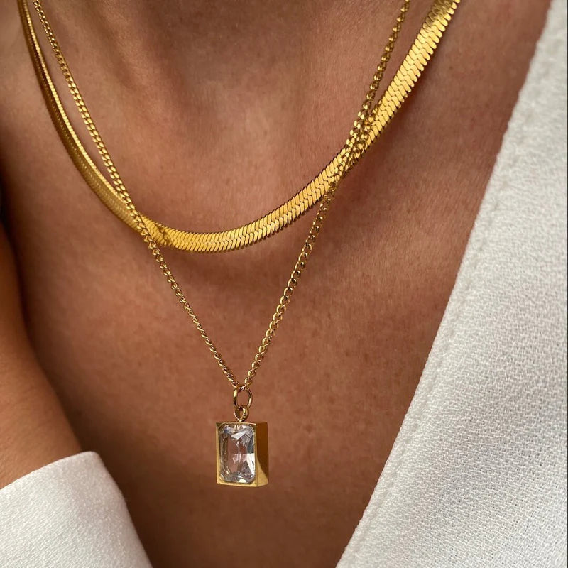 Necklace with crystal pendant square zirconia