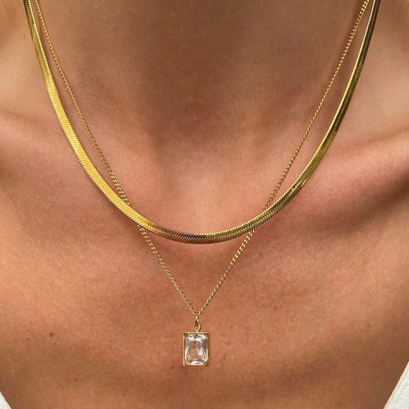 Necklace with crystal pendant square zirconia