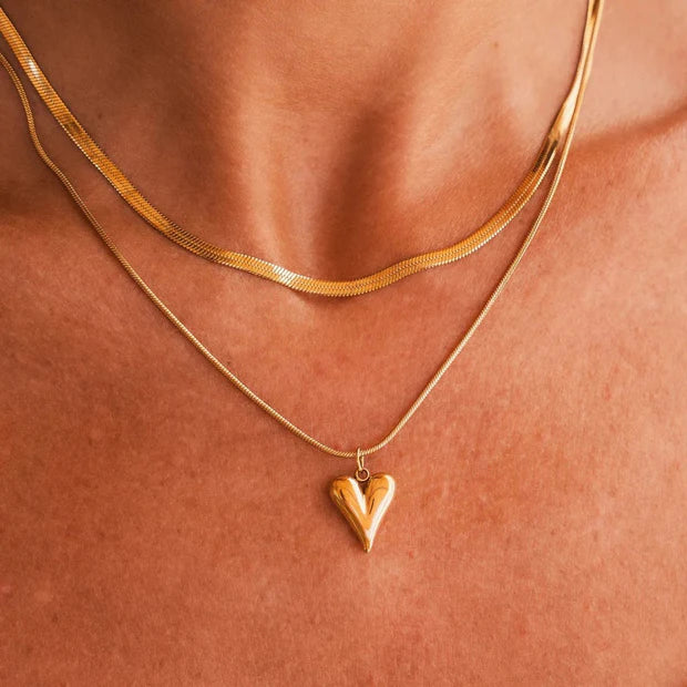 Mix of Carved Heart Necklaces Plated in 18K Gold